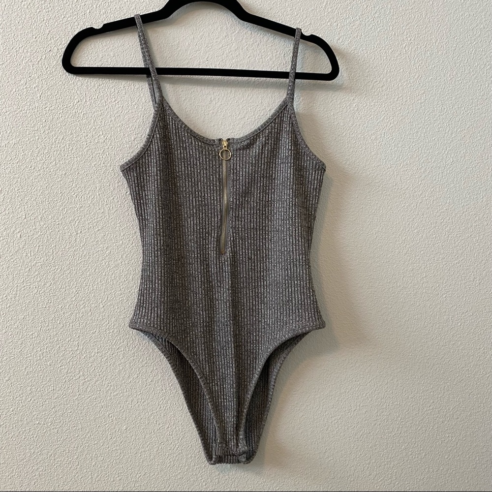 Ribbed half zip bodysuit
